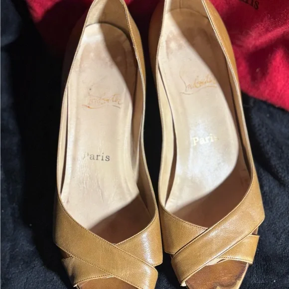 Christian Louboutin Tan Leather Wedge Espadrilles Red Bottom PeepToe Heels EU40 - Picture 11 of 13